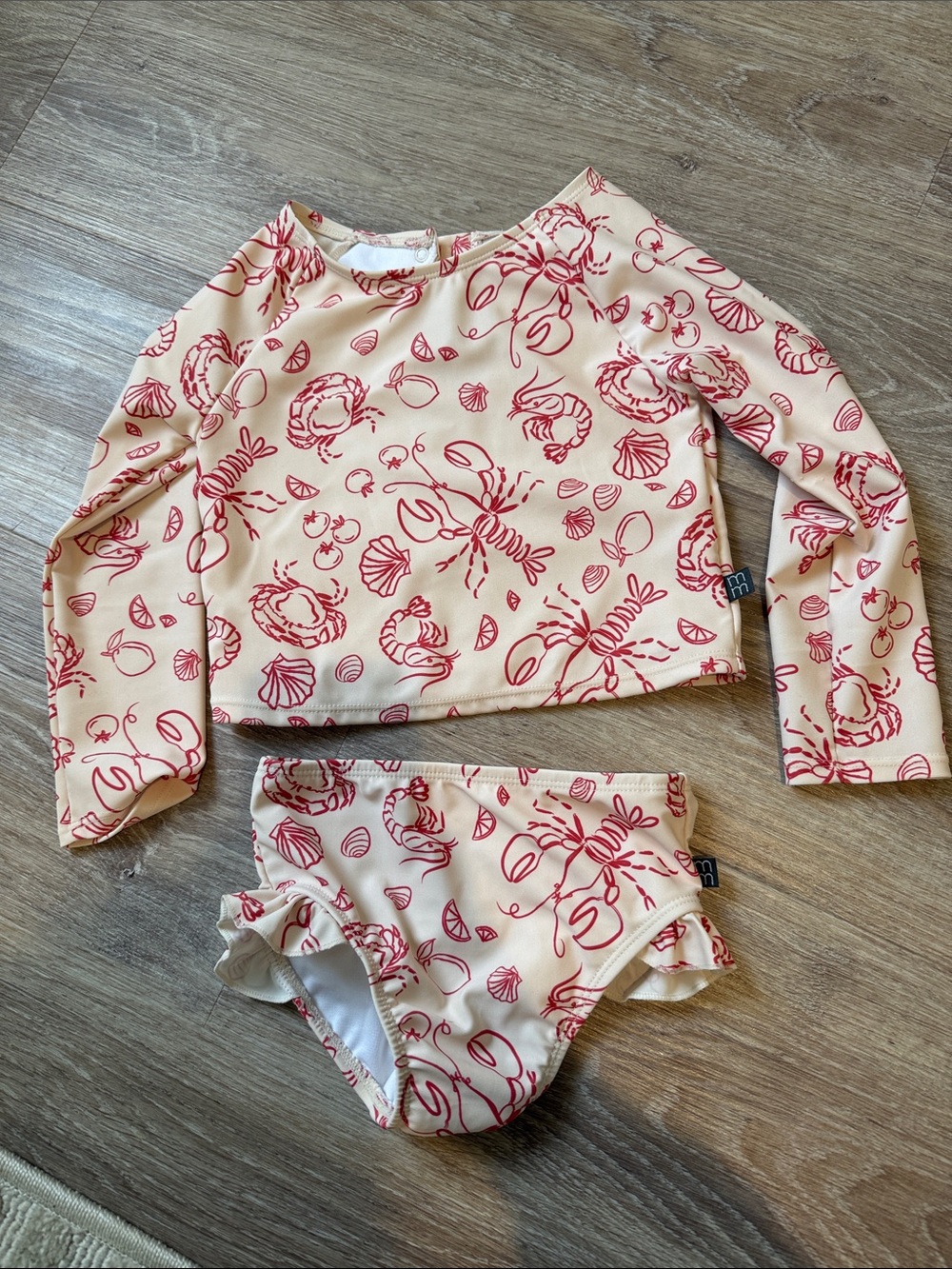 Kids Cream and Red Lobster Rash Guard Set